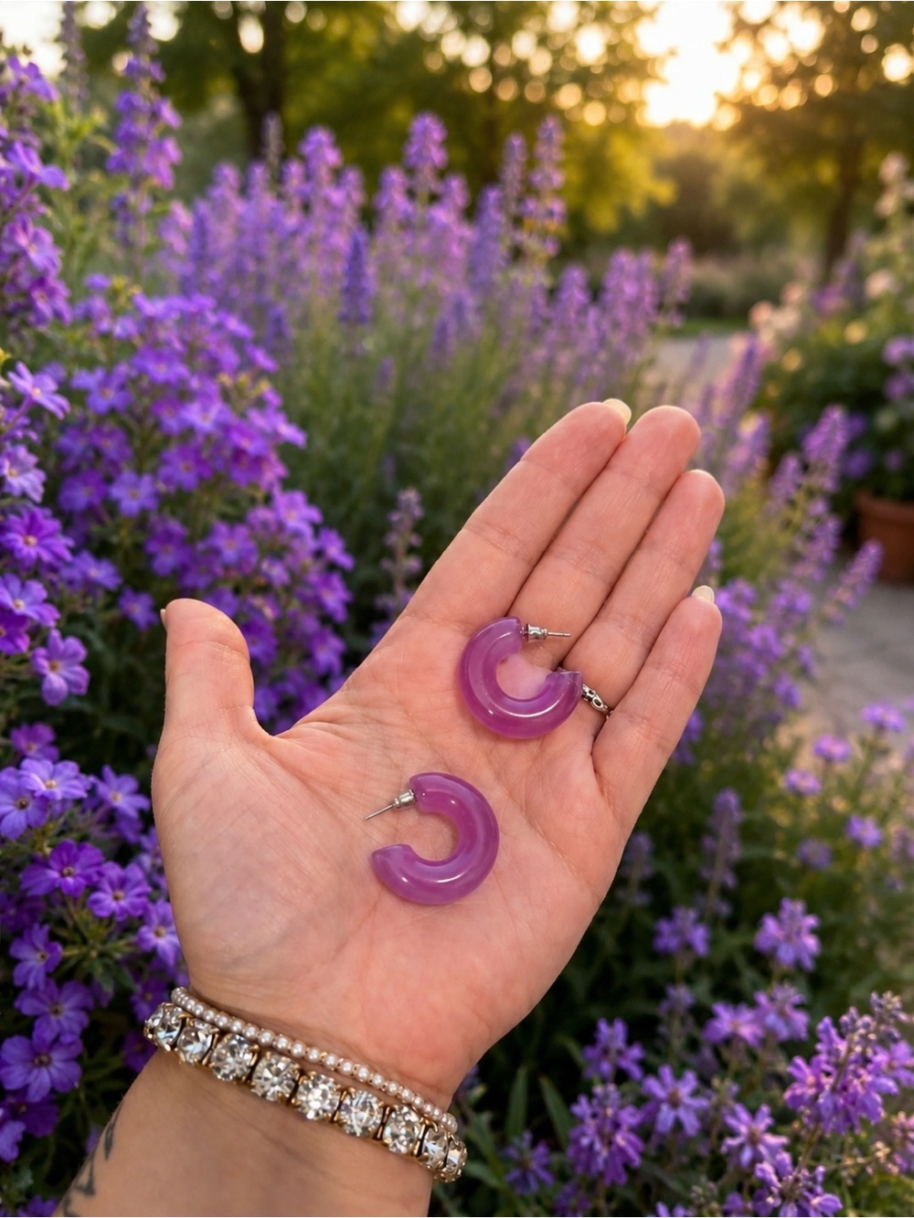 Purple Resin Hoop Earrings - Elegant Women Jewelry